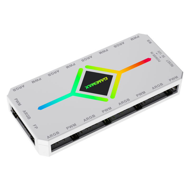 GameMax V4 ARGB PWM 9-Port Fan HUB - White GameMax V4 ARGB PWM 9-Port Fan HUB - White